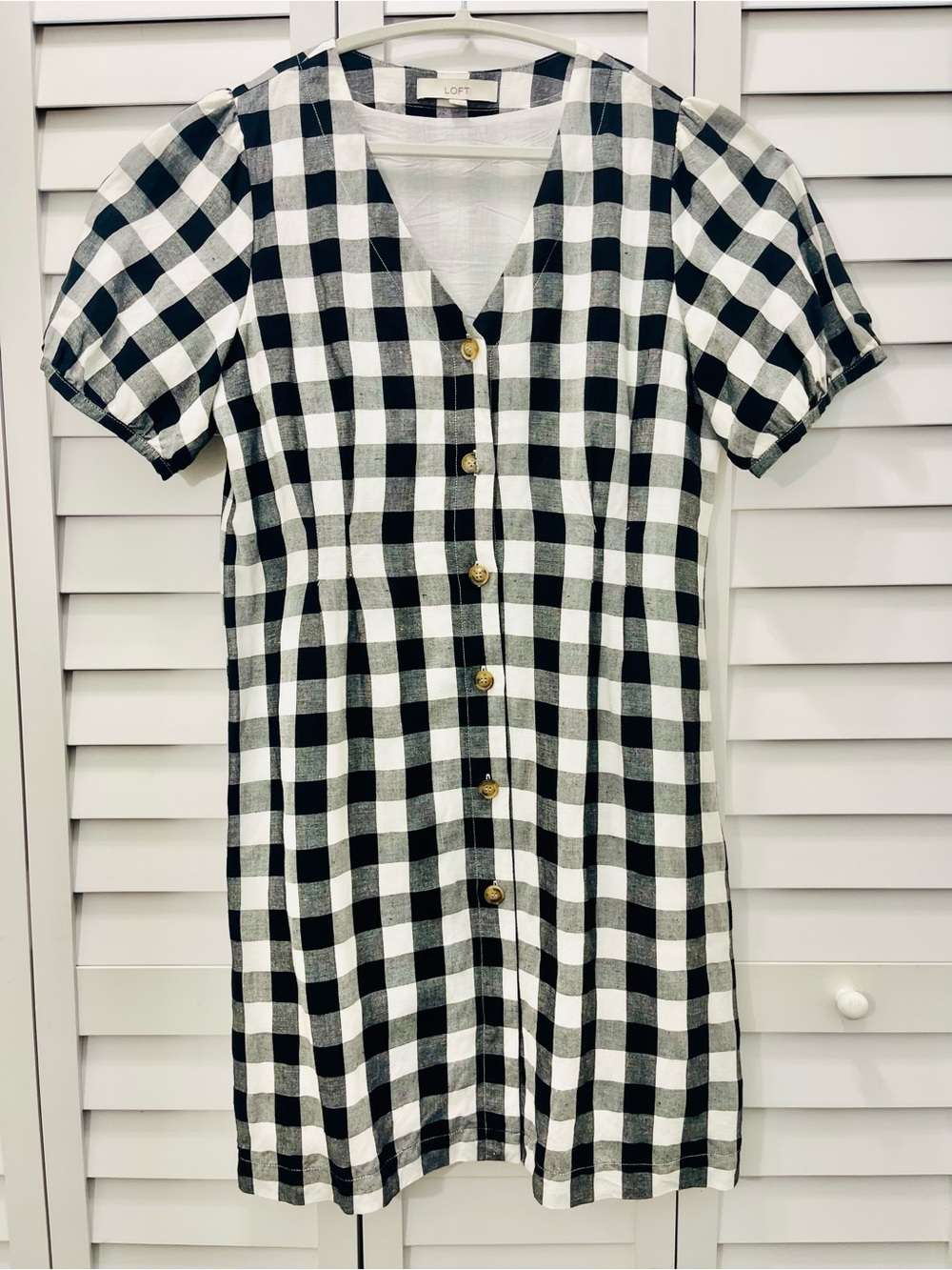 LOFT Black & White Gingham Check Button-Front Dress size 10